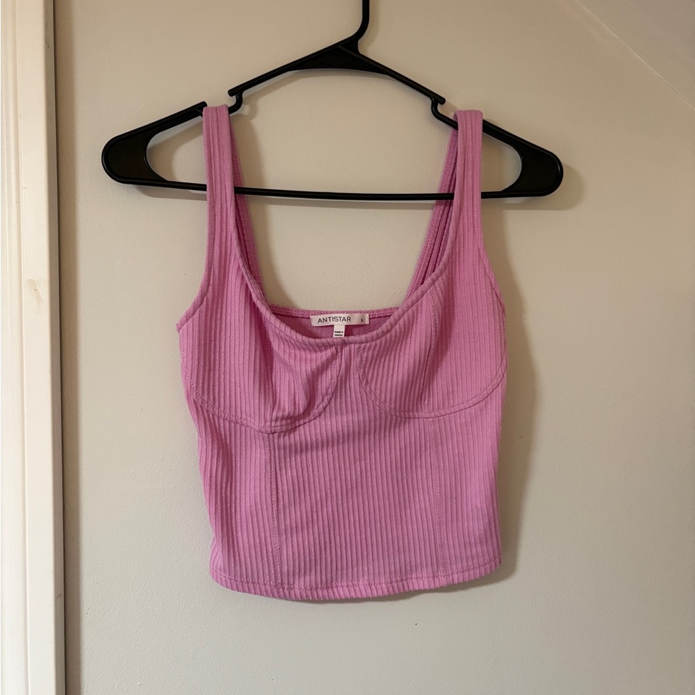 Pink Ribbed Crop Top